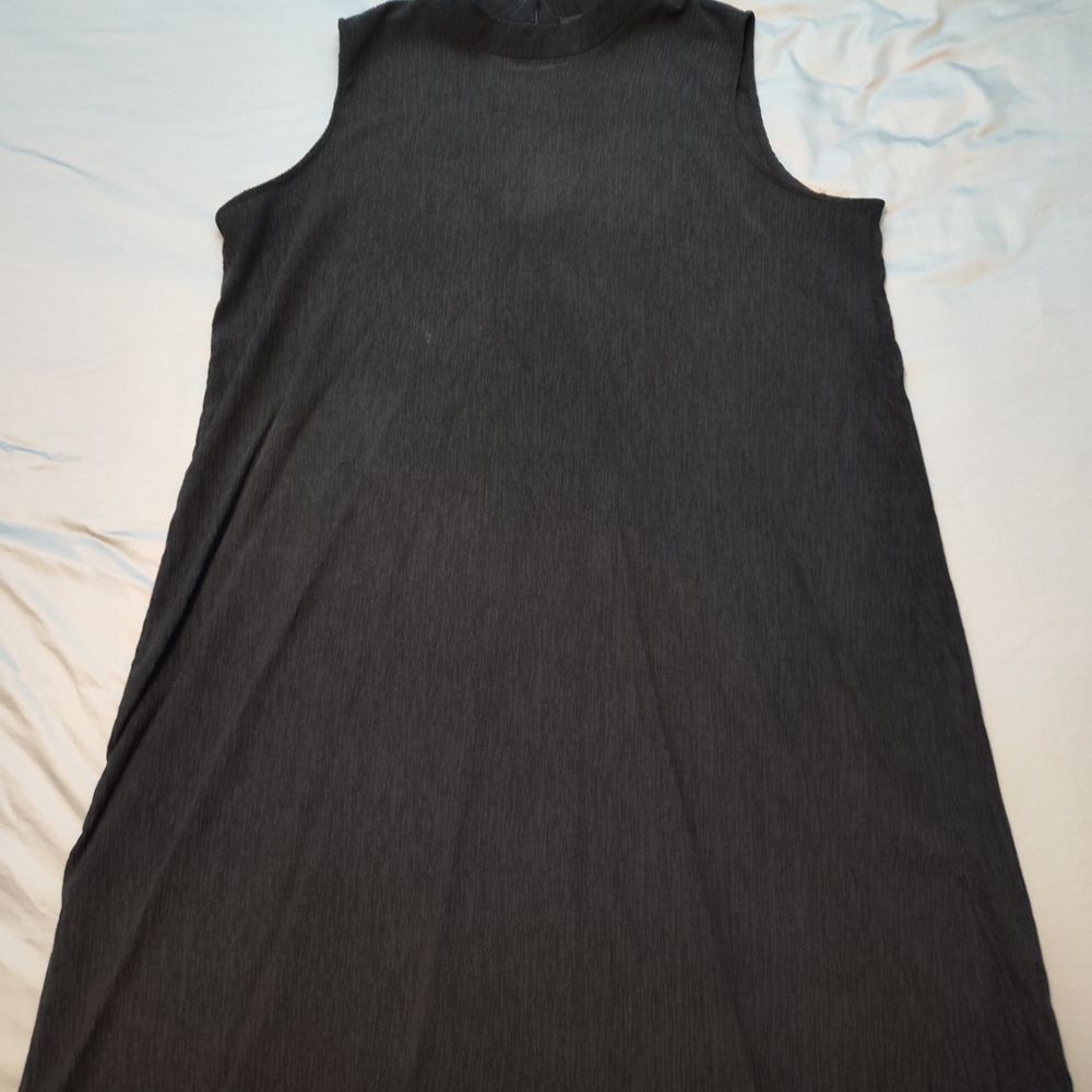 Eileen Fisher Black Mock Neck Woven Plisse Dress 3X-4X